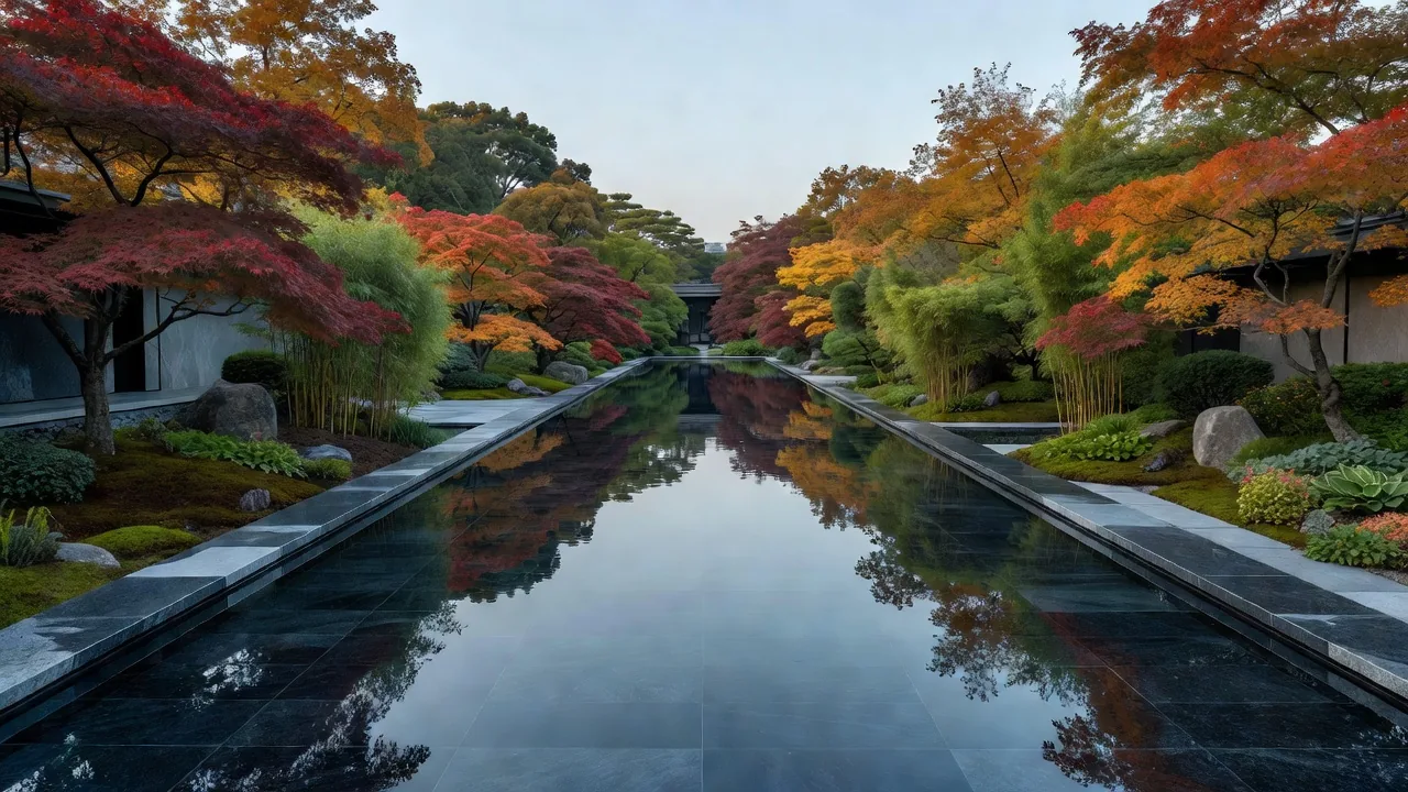 空を映す矩形の鏡面池